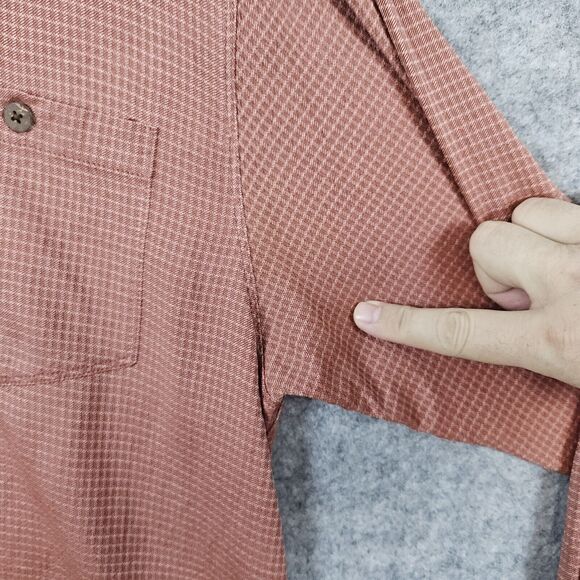 Tommy Bahama Men's 100% Silk Shirt Size M Burnt Orange Checks UNDERARM WEAR FLAW - Picture 5 of 16
